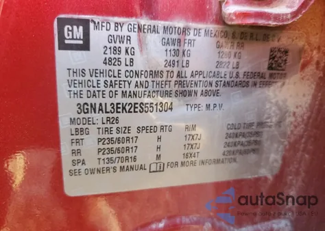 2014 Chevrolet Captiva Lt z USA, uszkodzony, nr VIN 3GNAL3EK2ES551304